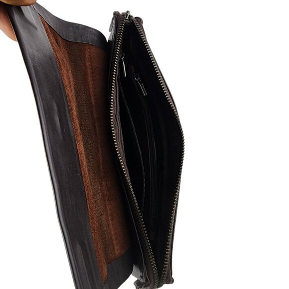 Banlear Brown Portfolio Leather Hand Wrist Bag - Picture 6 of 7